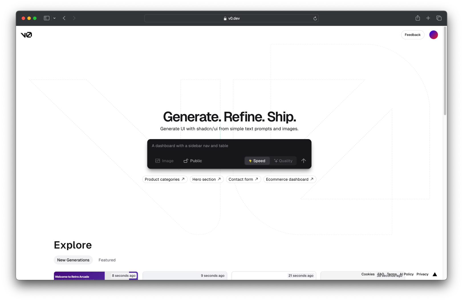 v0 home page
